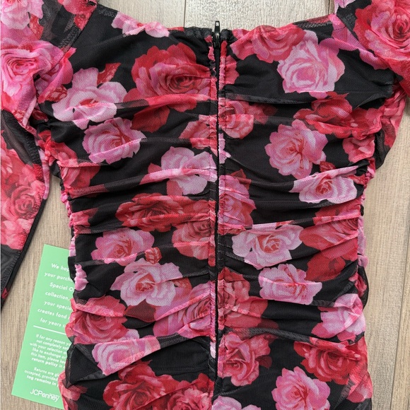 Pink and Red Floral Long Sleeve Mini Dress - Picture 11 of 13